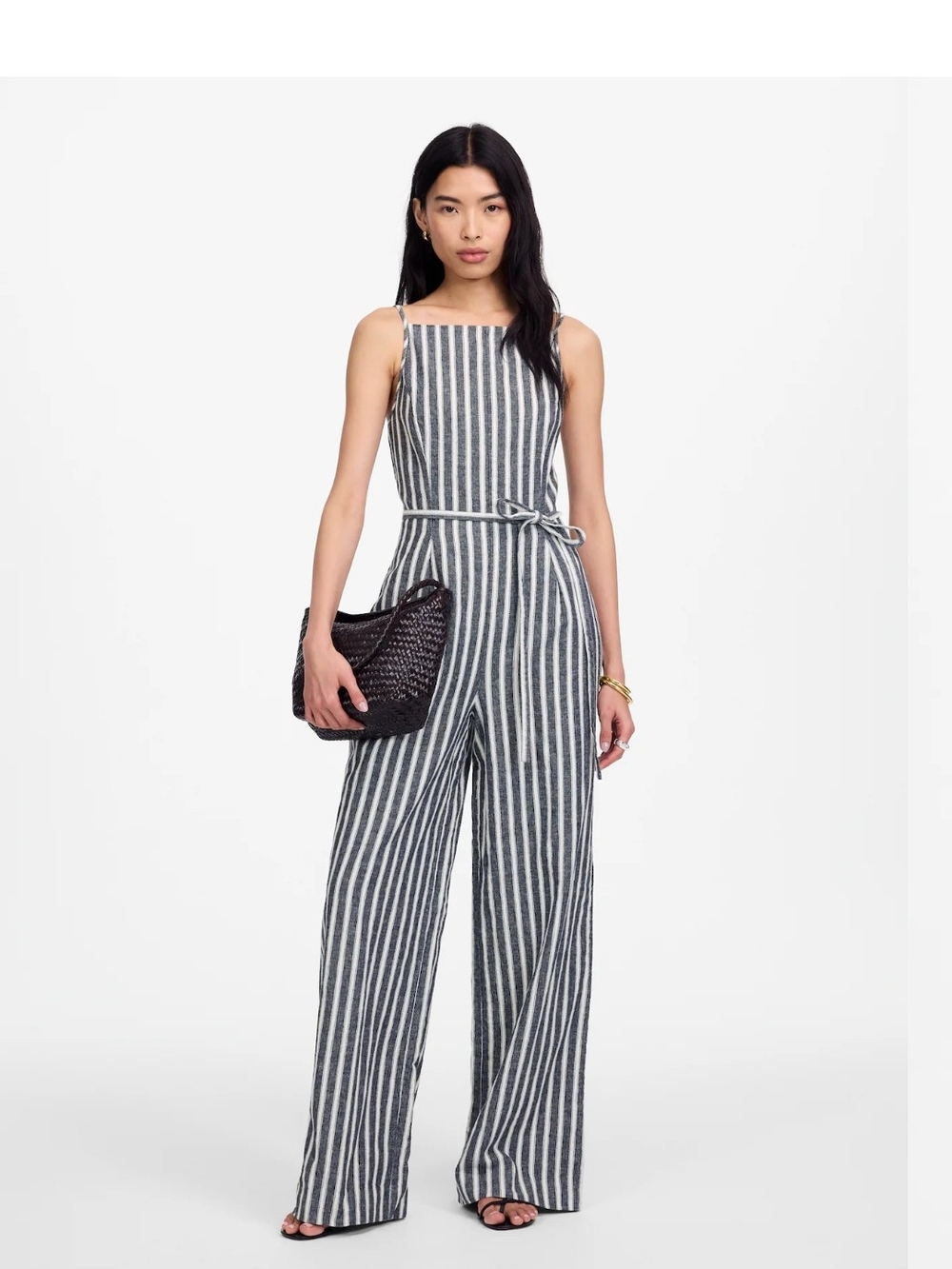 Madewell Sleeveless Striped Wide-Leg Jumpsuit - Blue & White